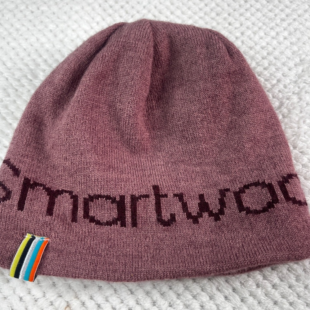 Smartwool Kids Reversible Merino Wool Beanie Hat Pink‎ Purple Striped Logo